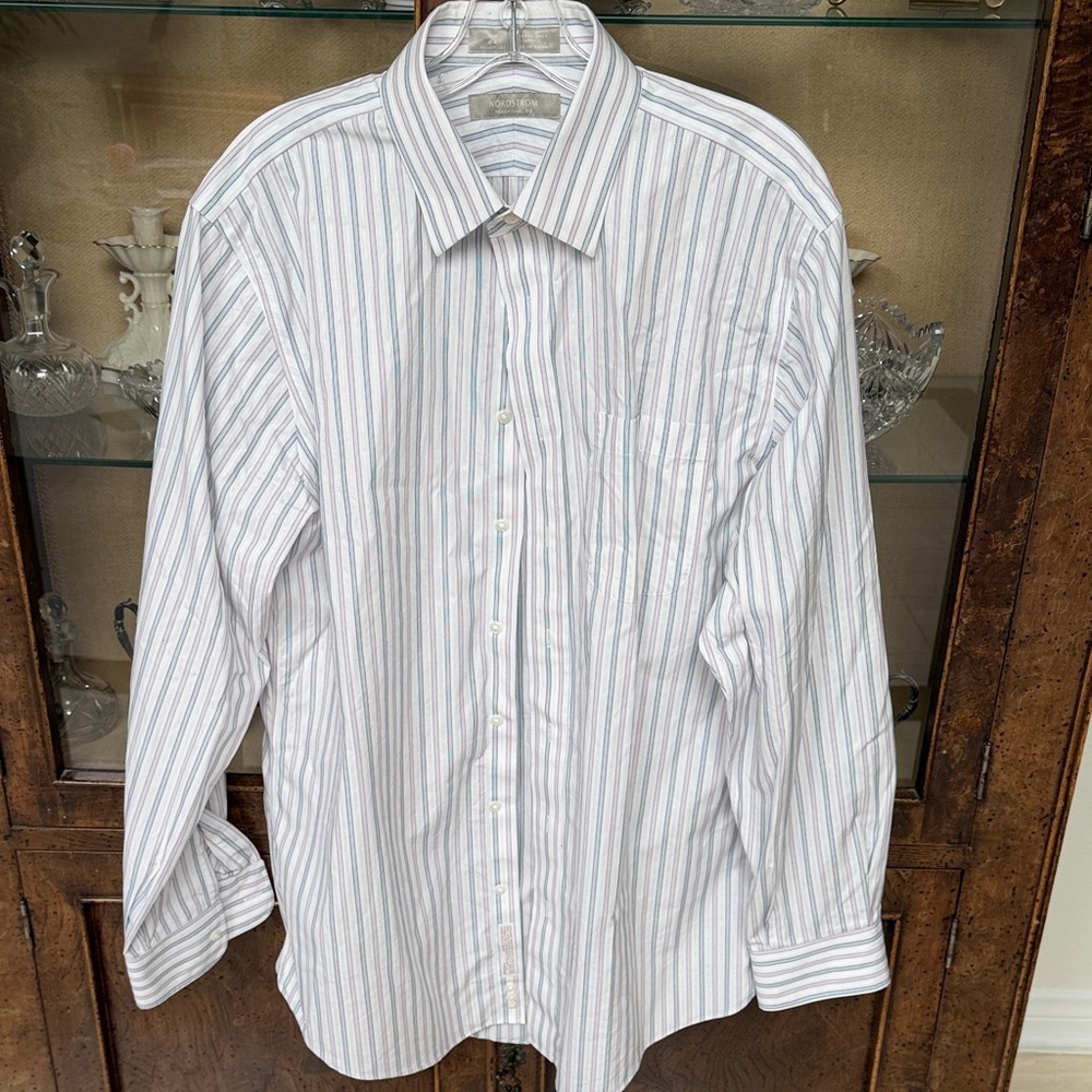 Nordstrom Gray and Burgundy Fine Stripe Dress Shirt